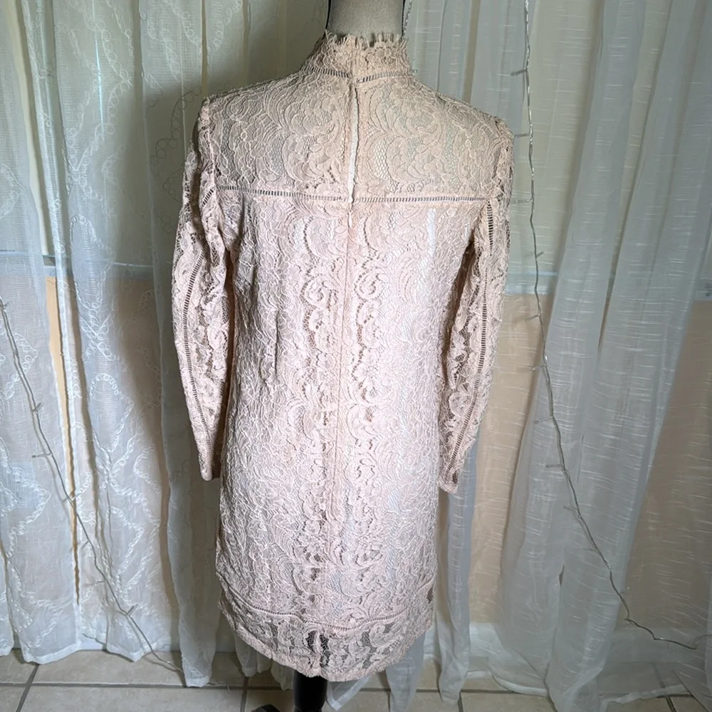 Reiss Cream Sheath Dress with Mandarin Collar and Bishop Sleeves,6 - Picture 5 of 8